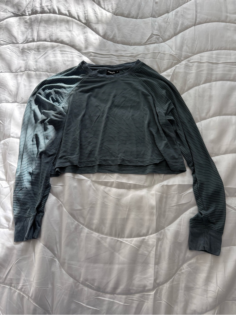Mono B Dark Teal Striped Ribbed Long-Sleeve Crop Top